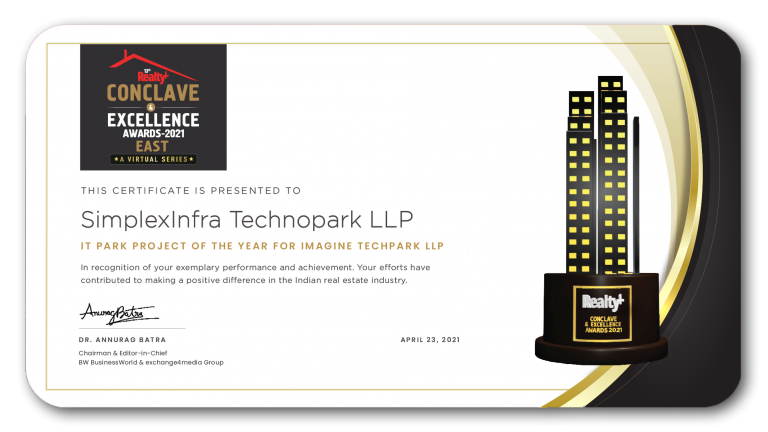 IT Park Project of the year Certificate